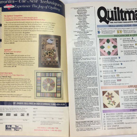 Vintage Quiltmaker Magazine No 36 March/April 1994 Quilt Patterns Designs Ideas - Picture 2 of 10